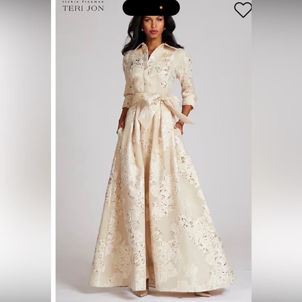 Rickie Freeman for Teri Jon Cream Floral Lace Gown